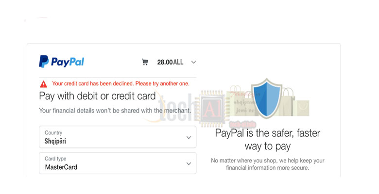 Problem me shtimin e kartës në PayPal